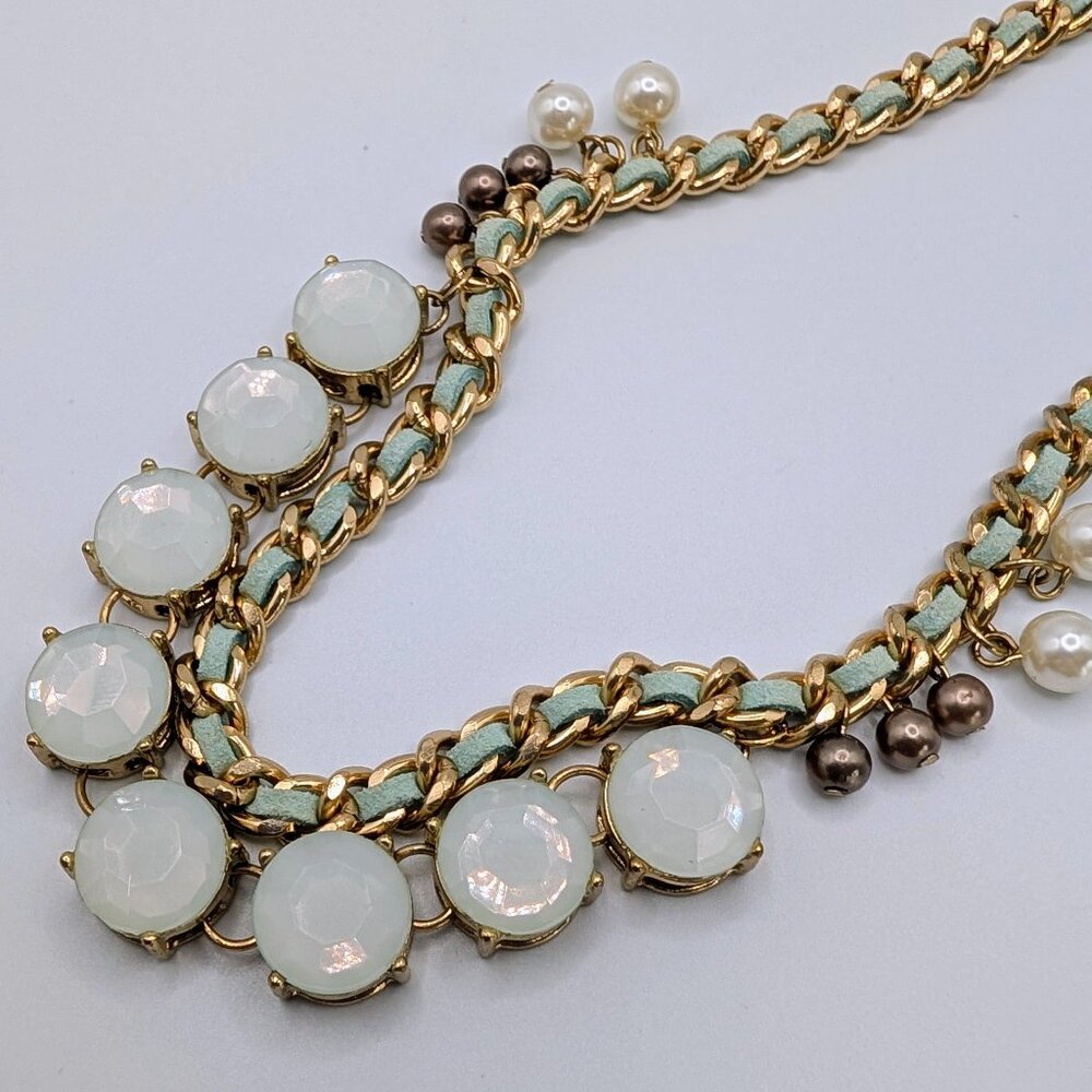 Chunky Gold and White Necklace with Opalescent Stones - Vintage